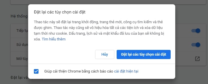 Reset Chrome về mặc định ban đầu